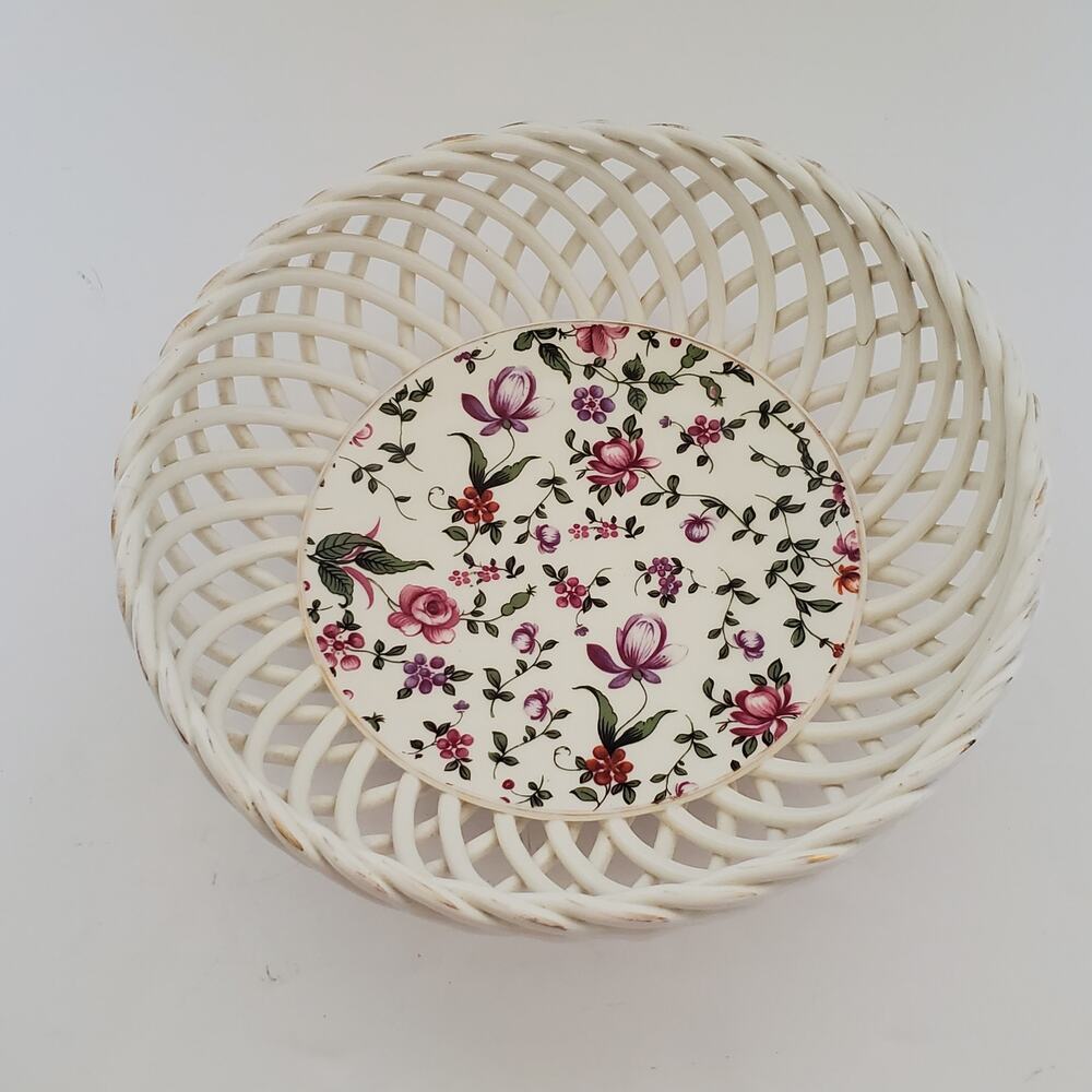 Vintage ERphila Cheery Chintz White Porcelain Lattice Work Bowl Oxford Germany